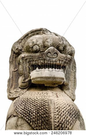 Lion Stone Head Isolated On White Background