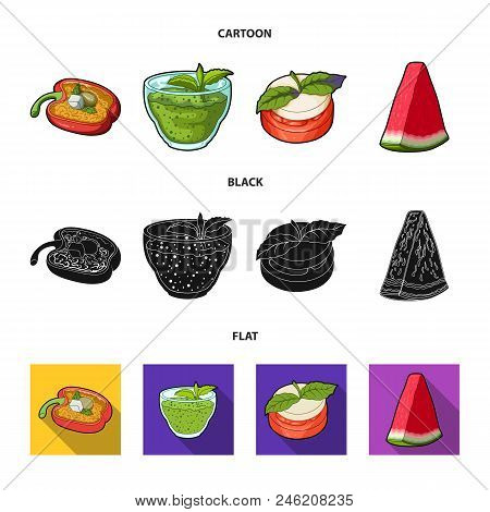 Sweet Bulgarian Pepper, Vitamin Drink, Jam With Raspberry And Mint Leaves, A Piece Of Watermelon. Ve