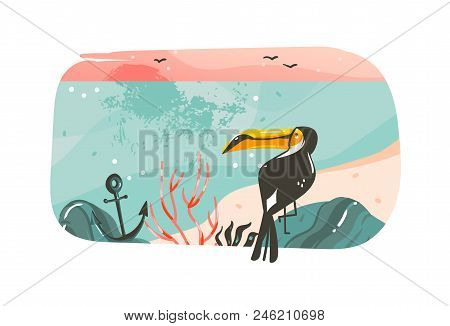Hand Drawn Vector Abstract Cartoon Summer Time Graphic Illustrations Art Template Banner Background 
