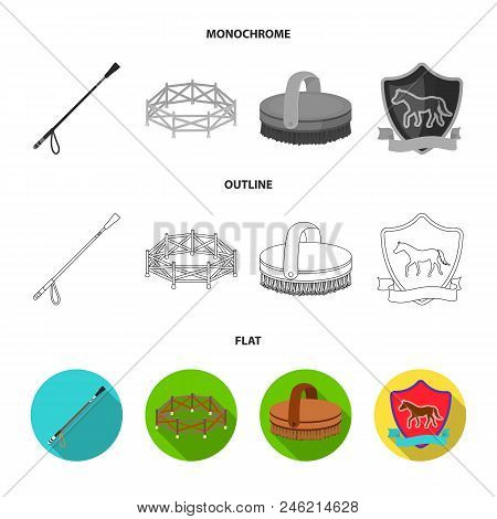 Aviary, Whip, Emblem, Hippodrome .hippodrome And Horse Set Collection Icons In Flat, Outline, Monoch