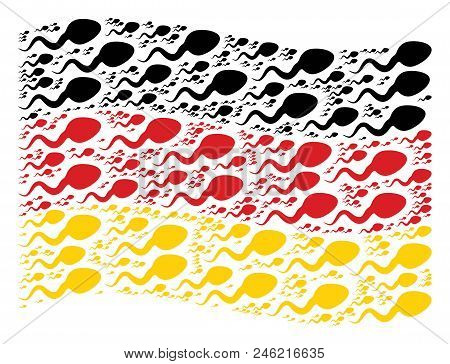 Waving Germany State Flag. Vector Spermatozoon Elements Are Grouped Into Geometric German Flag Abstr
