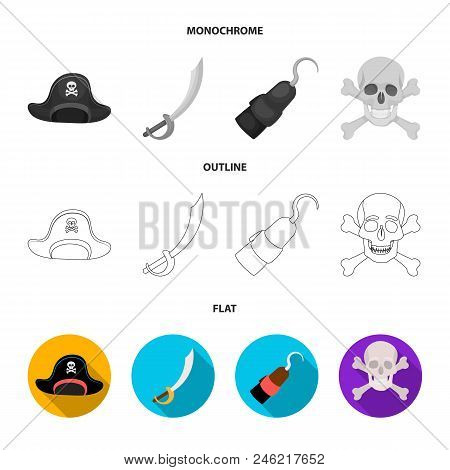 Pirate, Bandit, Cap, Hook .pirates Set Collection Icons In Flat, Outline, Monochrome Style Vector Sy