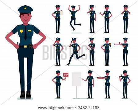 Policewoman Character Creation Vector Design. Female African Police Officer. Vector Flat Design Illu