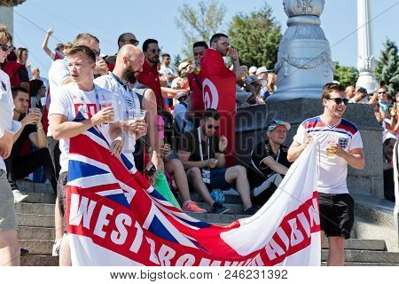 Fans Of England With The Flags Of Their Favorite Teams Came To Volgograd To Support Their Team
