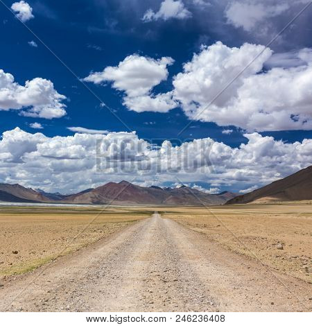 Road to Tso Kar lake situated in the Rupshu Plateau in Ladakh, India