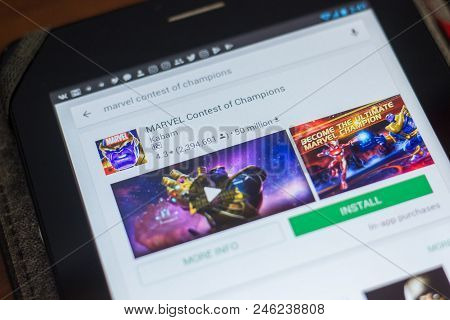 Ryazan, Russia - May 16, 2018: Marvel Contest Of Champions Icon Or Logo In The List Of Mobile Apps