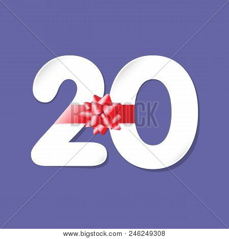 20 Years Old Logotype. Numbers 20th Favoured Paper, White Colour Greetings, Congratulating Celebrati