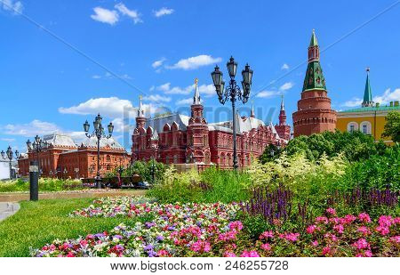 Moscow, Russia. June, 20, 2018: Kremlin Towers And The State Historical Museum On Red Square At Sunn