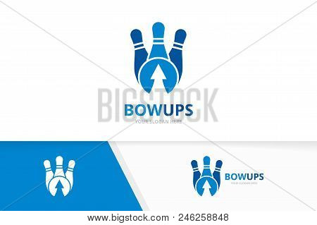 Vector Bowling And Arrow Up Logo Combination. Game And Growth Symbol Or Icon. Unique Kegling And Upl