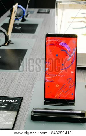 Bangkok, Thailand - October 25, 2017: Samsung Galaxy Studio Is Showing Samsung Galaxy Note 8, The La