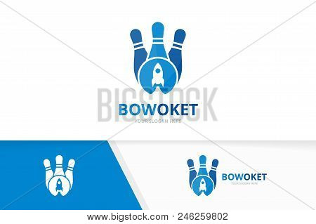 Vector Bowling And Rocket Logo Combination. Game And Start Up Symbol Or Icon. Unique Kegling And Spa