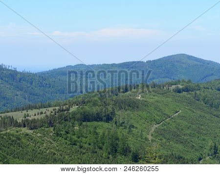 Impressive Salmopol Pass Near Kotarz Mount In Silesian Beskids Mountains Range Landscapes Near Europ