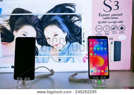 Bangkok, Thailand - February 9, 2018: Infinix S3 Is Showing With The Woman Background. This Is The L