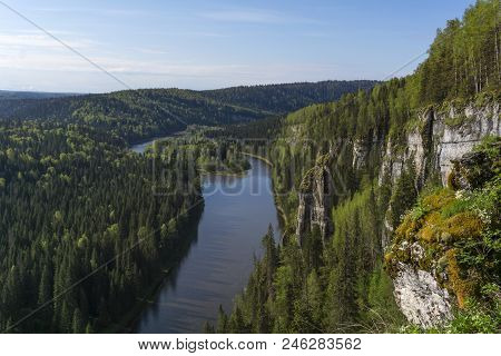 Landscape - Wooded Canyon Of The Northern River With Rocks, A Top View (the Usva River In The Middle