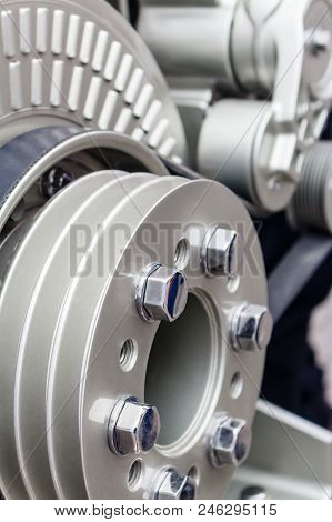 Car Engine Part, Modern Vehicle Motor And Cut Metal Car Engine Part Details Closeup Narrow Dof