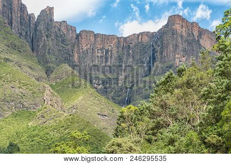 The Tugela Falls In The Drakensberg, At 948 M, The 2nd Tallest Waterfall On Earth. Seen From The Far