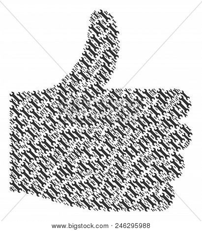 Agree Figure Constructed Of Wrench Pictograms In Variable Sizes. Abstract Vector Thumb Finger Up Ill