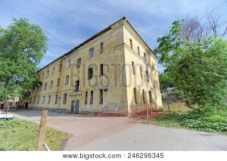 Nizhny Novgorod, Russia. - May 24.2018. Residential Brick Three-storey House On Kerch Street 5. Phot