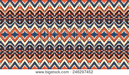 Ikat Seamless Pattern. Vector Tie Dye Shibori Print With Stripes And Chevron. Ink Textured Japanese 