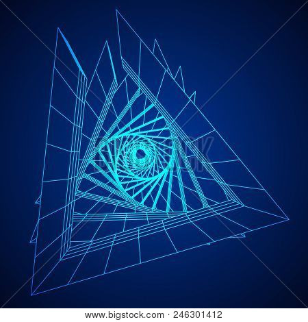 Futuristic Tunnel Of Wireframe Low Poly Mesh Construction. Futuristic Background, Business Concept. 