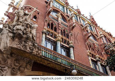 Barcelona - March, 2018: Facade Of The Palace Of Catalan Music In Barcelona
