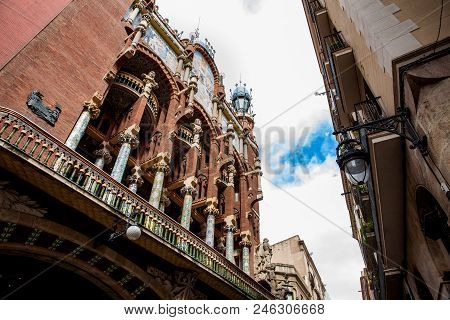 Barcelona - March, 2018: Facade Of The Palace Of Catalan Music In Barcelona