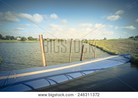 Inflatable Dam Flood Barrier In Irving, Texas, Usa