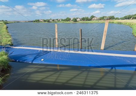 Inflatable Dam Flood Barrier In Irving, Texas, Usa