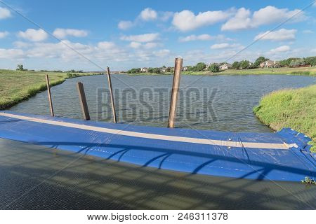 Inflatable Dam Flood Barrier In Irving, Texas, Usa