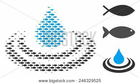 Fish Drop Ripple Halftone Composition. Vector Fish Pictograms Are United Into Drop Ripple Compositio