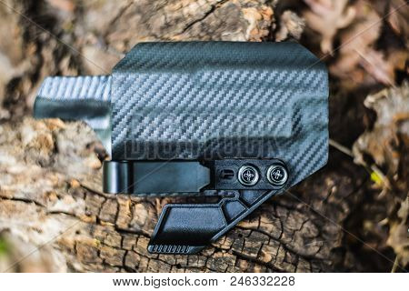 Objective Holster Shooting On Dry Leaves In The Forest