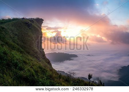 Dawn On The Summit Of Phuchifa, Chiang Rai, Thailand.