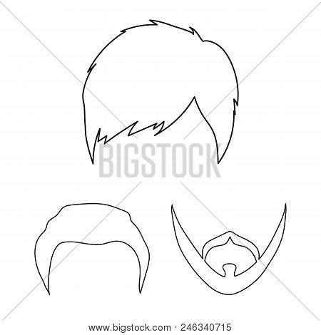 Mustache And Beard, Hairstyles Outline Icons In Set Collection For Design. Stylish Haircut Vector Sy