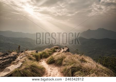 Beautiful View From The Top Of View Point At Phu Chi Fa In Chiang Rai, Thailand.