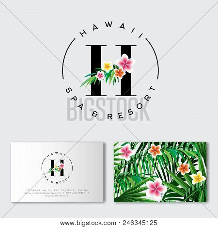 Hawaii Spa And Resort Or Hotel Logo. H Letter Emblem. H Monogram With Flowers And Leaves. Identity, 