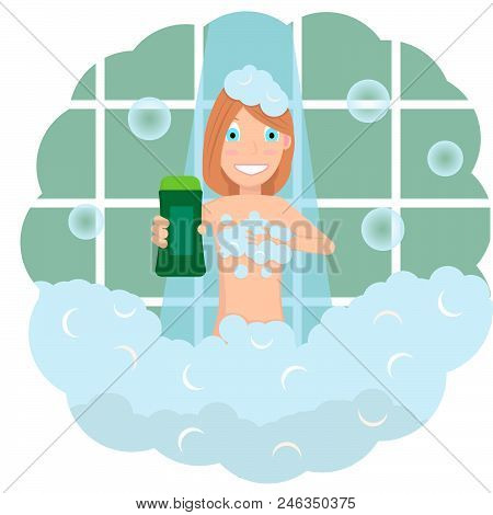 A Naked Girl In The Shower Advertises A New Shampoo.
