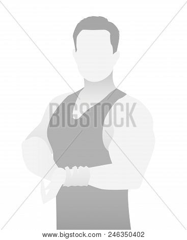 Default Placeholder Fitness Trainer In A T-shirt. Half-length Portrait Photo Avatar. Gray Color