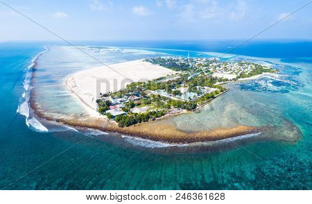 Aerial view of the island of Himmafushi, Maldives