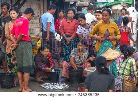 Sittwe Myanmar On March 16, Customers Were Waiting Fisherman Bringing The Product