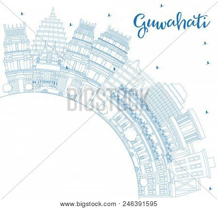 Outline Guwahati India City Skyline with Blue Buildings and Copy Space. Business Travel and Tourism Concept with Historic Architecture. Guwahati Cityscape with Landmarks.