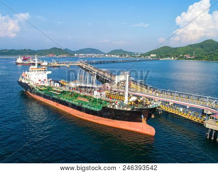 Oil Tanker, Gas Tanker In The High Sea.refinery Industry Cargo Ship,aerial View,thailand, In Import 