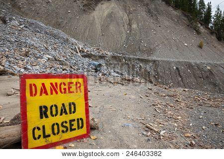 Mountain Road In British Columbia Closed Due To Rockslide, Canada