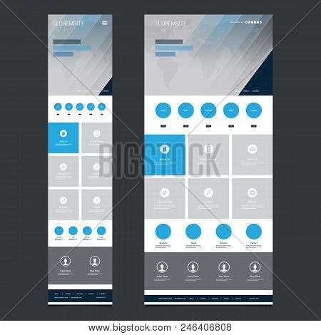 Responsive One Page Website Template - Header Design With World Map - Desktop And Mobile Version
