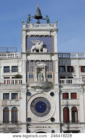 Venezia, Ve, Italy - February 5, 2018: Ancient Clock Tower Called Campanile Dei Mori Di Venezia In I