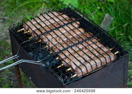 Lulya Kebab From Meat Are Prepared In The Grill.