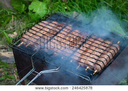 Lulya Kebab From Meat Are Prepared In The Grill.