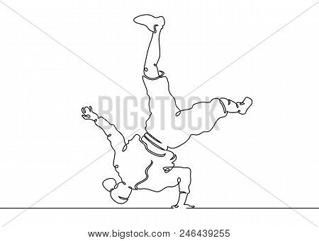 Continuous One Painted Single Line Dancer Breakdance Move. The Concept Of Dances Of Street Subcultur
