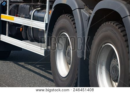 Chromed Truck Wheel Closeup. Heavy Duty Truck Wheel