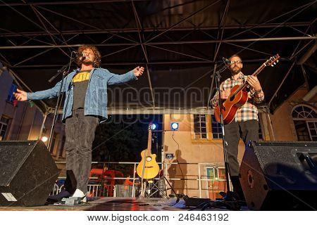 Lyon, France, June 21, 2018 : David Cairol And Musicians On A Street Stage. With Free Demonstrations