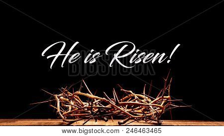 An Authentic Crown Of Thorns On A Wooden Background. Easter Theme